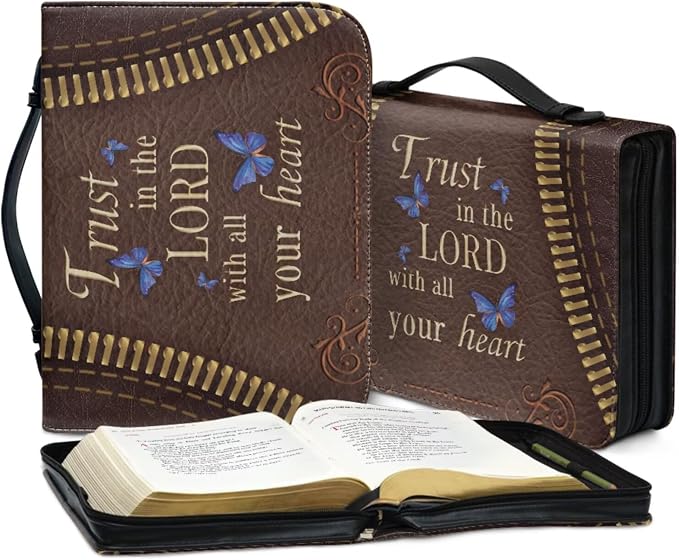 Vintage Sunflower Butterfly Bible Case with Bookmark Waterproof Bible Cover Case for Women Lightweight Bible Bag with Handle Pockets Church Book Bag Brown