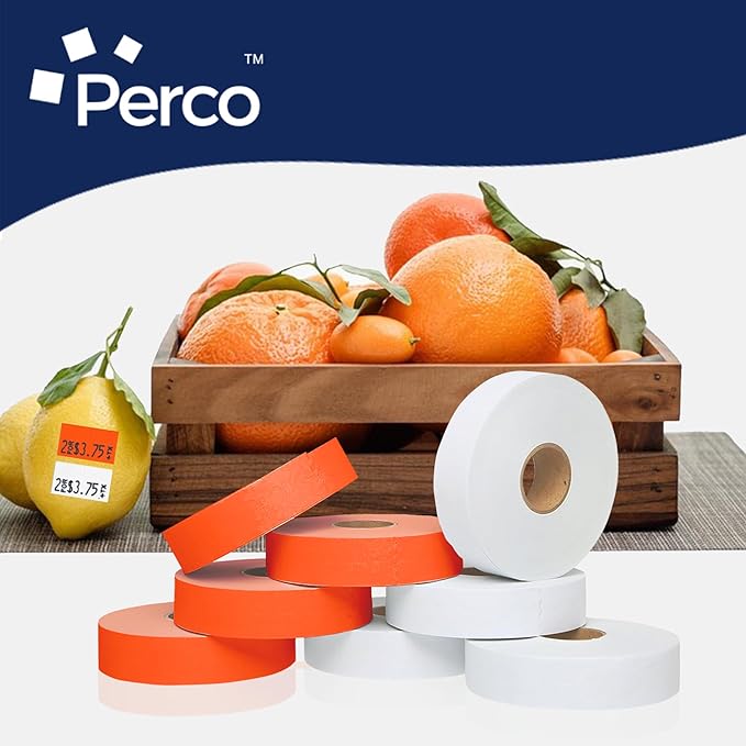 Perco White & Red Pricing Labels for Monarch 1131 Price Gun - One White and One Red Sleeve - 2 Sleeves, 16 Rolls Combo Pack - 40,000 Price Marking Labels - with Label Scraper & Ink Rolls Included