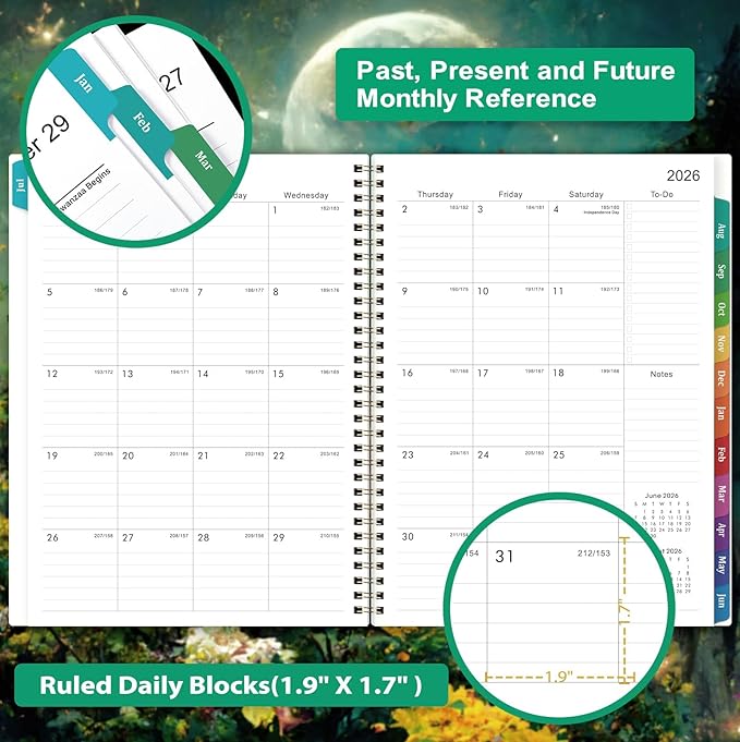 Planner 2026-2027 - Academic Planner 2026-2027, Jul.2026 - Jun.2027, 9" x 11", 26-27 Calendar Planner Weekly and Monthly with Colorful Tabs, Strong Twin-wire, Back Pocket - Dreaming Moon