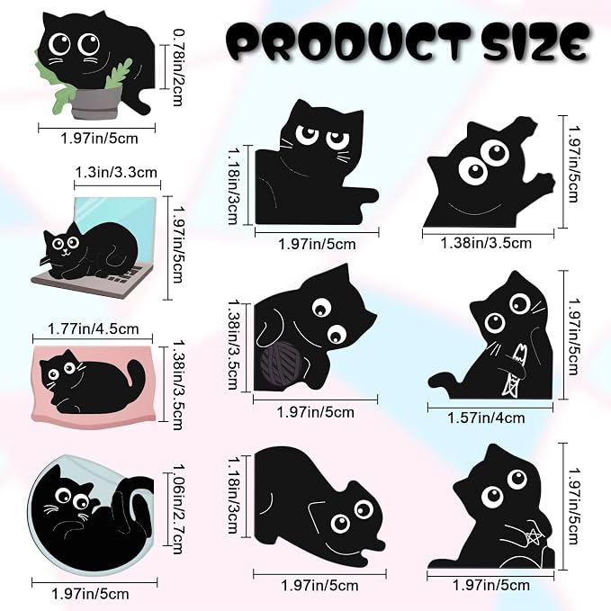 Black Cat Bookmarks, Tumwisk 10PCS Magnetic Bookmarks, Cute Bookmark Magnet Page Markers Bookmark Clips, Cat Gifts for Women, Book Marks for Reading, Book Accessories for Reading Lovers