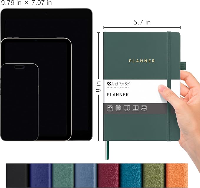 And Per Se Undated Weekly Planner 2026, A5 size Leather Hardcover Planner with Goals & Habit Tracker – ADHD Planner & Productivity Journal (Forest Green)