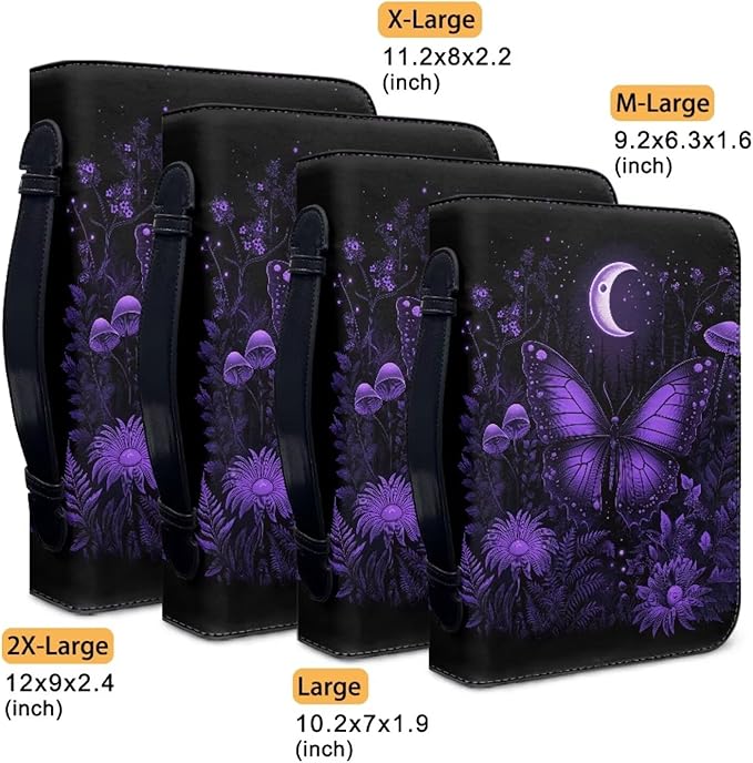 Purple Butterfly Bible Bag with Bible Cover Case for Women, Butterfly Print Bible Holder Case for Women Bible Study Accessories-Size 2XL