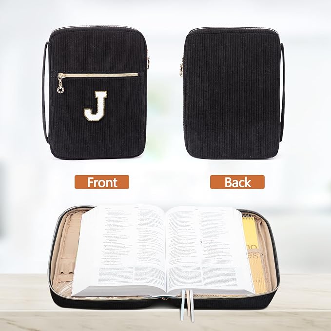 Bible Cover for Women, Initial Personalized Bible Gift - Bible Case for Men - Bible Holder - Bible Bag - Bible Carrier - Bible Carrying Case with Pockets for Bible Study Suppliers, Bible Accessories