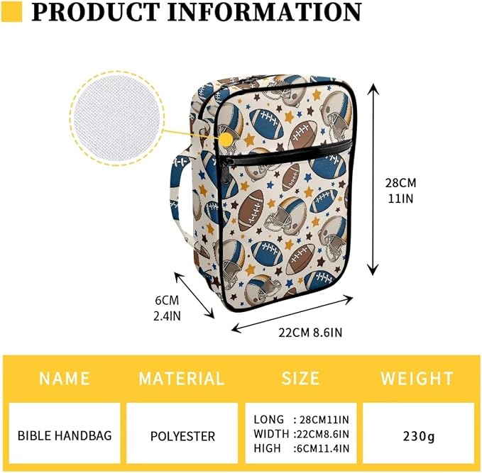 Coldinair Cute Football Bible Cover for Men Teen Boy,Bible Case Bible Carrier Carrying Organizer Purse Handbag with Zipper Pockets Church Bag