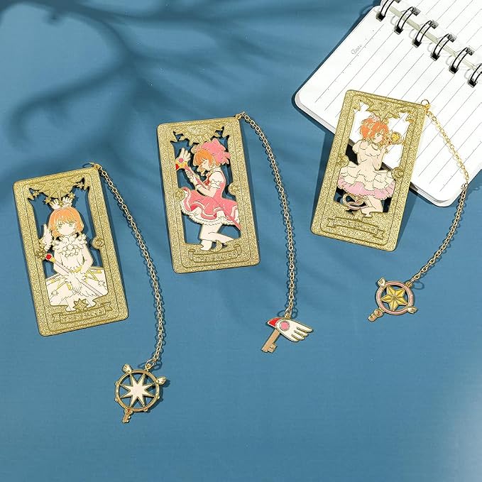 Card Captor Anime Metal Book Mark- Pink Sakura Hollow Out Metal Bookmarks Gift for Girl Book Lovers Anime Fans Collection Christmas Valentine Ideal Marker for Reading Stationery (3 Style)