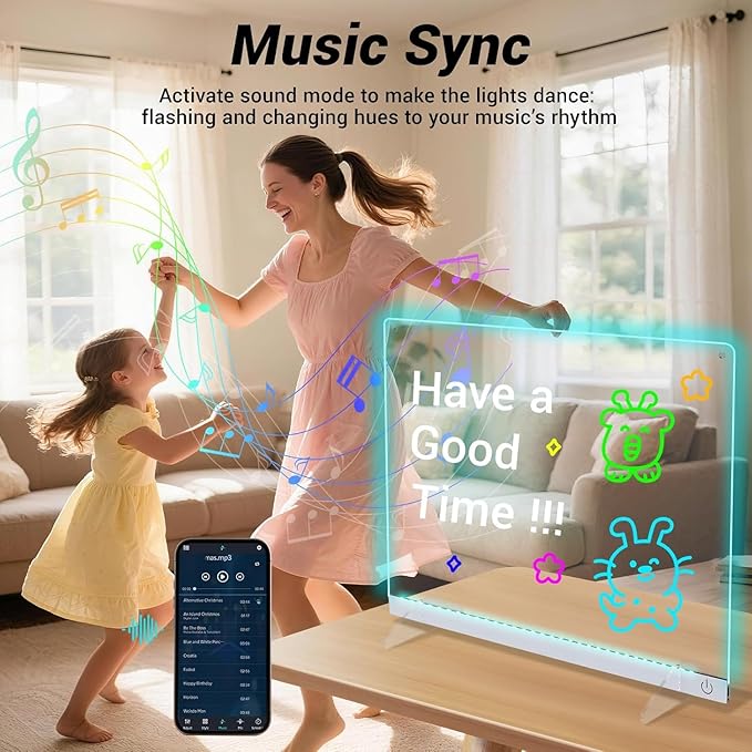 LED Note Board with Colors 12-Color Illuminated Acrylic Drawing Board - Dry-Erase Night Light with Stand for Home/Office/Gift/Festival (14.1"x10.9"W)