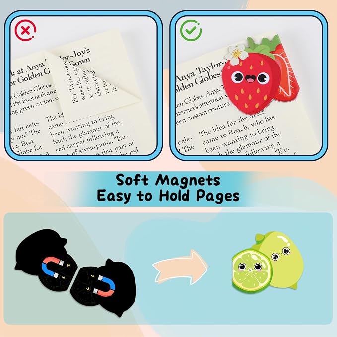 10Pcs Fruit Scented Magnetic Bookmarks, Cute Fruits Bookmark Gifts for Reading Boys & Girls, Bookish Gift for Book Lovers, Children's Day Gift for Kids