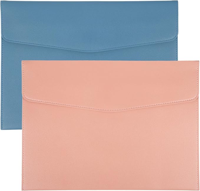 PATIKIL 2Pcs PU Leather A4 File Folder, Document Holder Envelope Waterproof Napa Texture Filing Organizer Portfolio Folder Case with Magnetic Snap Closure for Home Office, Light Blue, Pink
