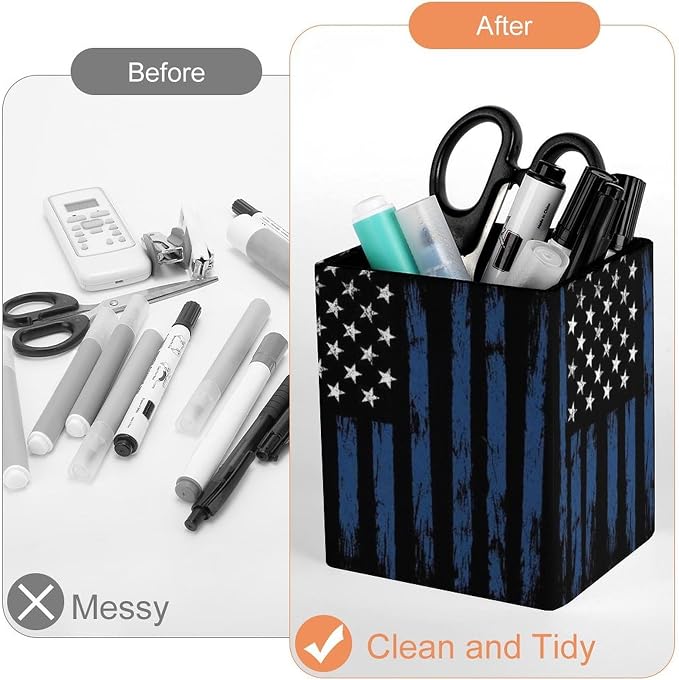 Women's Fashion Pencil Pen Holder Cup, Waterproof Office Supplies, Waterproof Multifunctional Office Supplies Blue Line American Flags