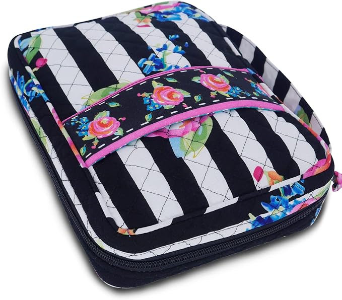 DIWI Quilted Cotton Bible Cover Bible Case Book Bag Large Sizes 10 X 7 X 2.75 Inches (L, C1 Jumping Rose)