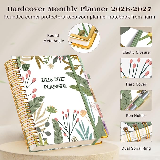 Planner 2026-2027, 18 Months Weekly and Monthly Daily Planner from January 2026 - June 2027, 5.75" x 8.38" A5 Hardcover Agenda Organizer Book 2026 with Tabs, Spiral Yearly Calendar Planners for School Work Home, Colorful Botanicals