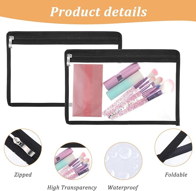 20 Pcs 11.5 x 7.5 Inches Clear Zipper Pouches Pencil Pouches PVC Waterproof Multi-Purpose Storage Bags Document File Organization Pencil Makeup Bags