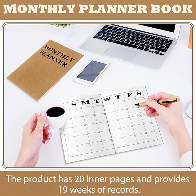 Fullhawl Undated Monthly Planner, 2026 Blank Pocket Weekly Planner with Kraft Cover, Mini Calendar Book for Office, Blank Date Goal/Time Organizer, 20 Sheets(5.8 x 8.3 Inch)