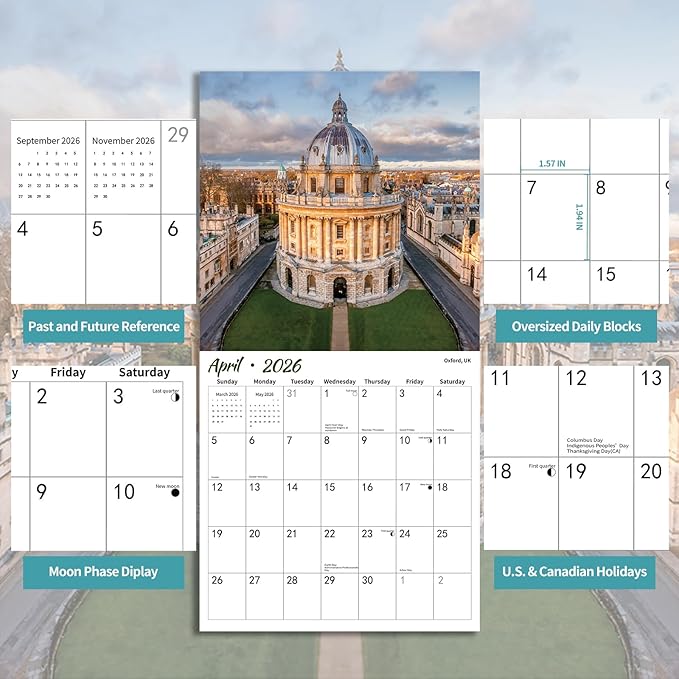 European Destinations 2026 Wall Calendar | 12" x 24" Open Hangable Monthly | Thick & Sturdy Paper | Take a Tour of Europe | Family Planner Calendar