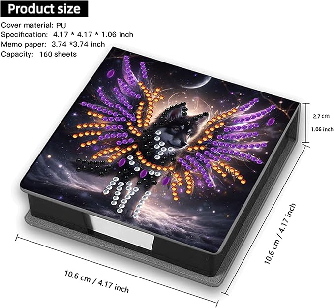 Wolf Diamonds Painting Kit Note Box,Animal Memo Paper Storage Box Diamond Art,Sticky Note Holder Diamond Art,Diamond Painting Memo Pad For Office Desk. (Wolf)
