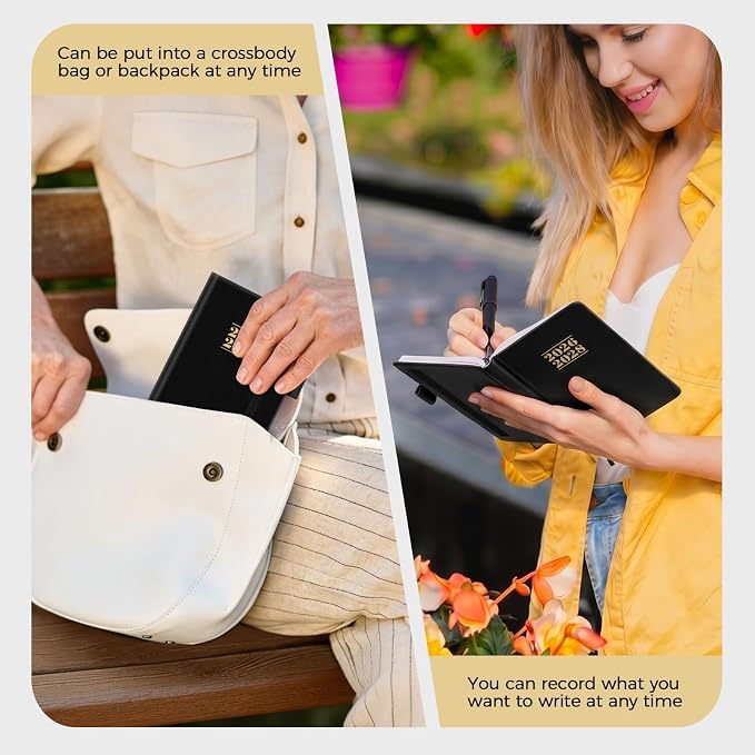 KONVINIT Pocket Calendar 2026-2028, 24-Month Pocket Calendar 2027 Planner Runs from July.2026 Until June.2028, Black PU Monthly Planner with Inner Pocket, Pen Loop, Elastic Closure for School & Office Supplies, 3.54”×6.69”