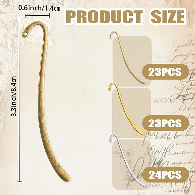 70 Pcs Metal Bookmark Hairpin Hook Antique Vintage Retro Bookmarks with Hook for Adults for Making DIY Jewelry Bookmark Pendant Decorations