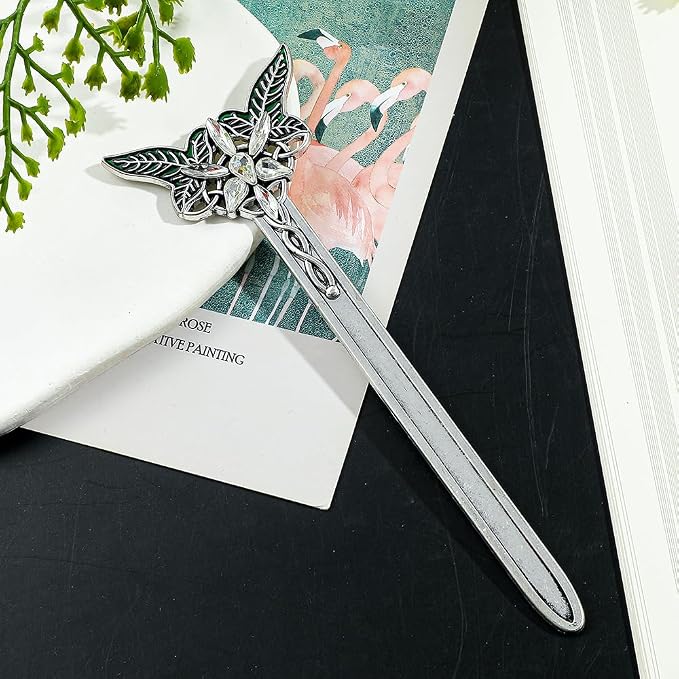 Fantasy Metal Bookmarks with Elvish Leaf, Sword Charm & Evenstar Engraving, Epic Quotes Carved Jewelry for Book Lovers, Dark Academia Gifts for Readers (Silver 1943)