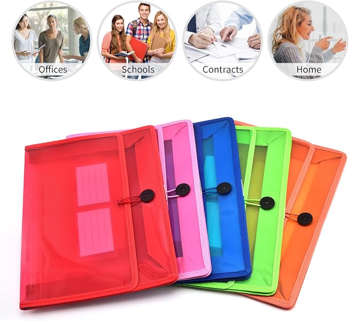 Expanding File Folder Document Organizer with Elastic Cord & Button Closure, Letter Size, 2.8" Expansion, Letter A4 Expandable File Folder for Home School Office Organization, 5 Pack