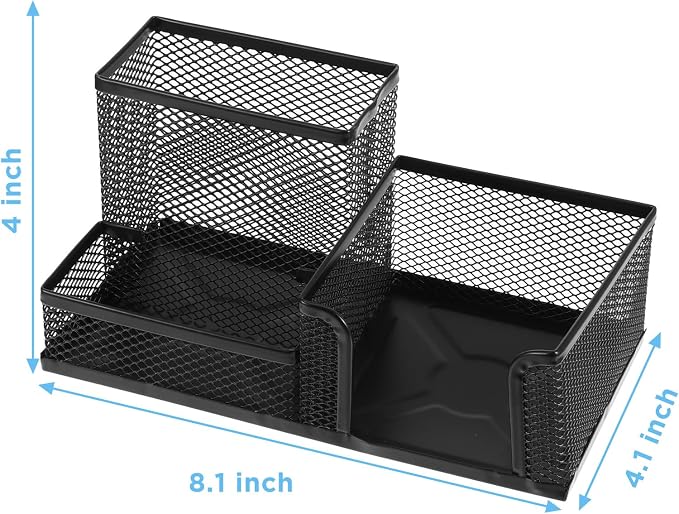 Lemecima 8 Pcs Pen Holder for Desk Mesh Metal Pencil Holders Pen Cup Marker Desk Caddy with Sticky Notes Organizer for Office Supplies Workspace Home, Black