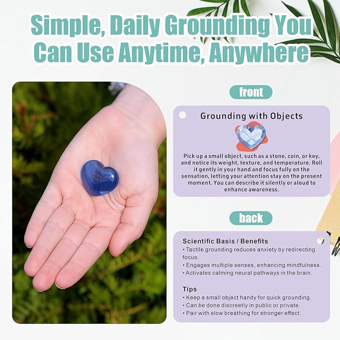 Grounding Cards & Worry Stone for Anxiety, Therapy Games for Teens & Adults, 24 Coping Skills Cards for Stress Relief, Mindfulness Tools for Trauma, PTSD, BPD, DID, Special Education School Supplies