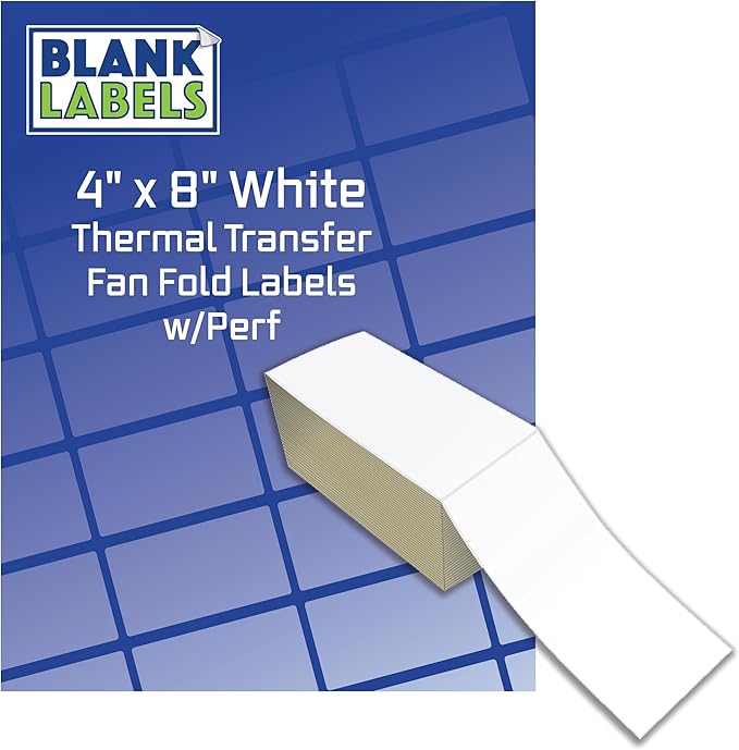 Blank Labels Direct Fanfolded Thermal Labels 4" x 8" Label 1000 Labels Per Stack with Perforations 3 Stacks per Case