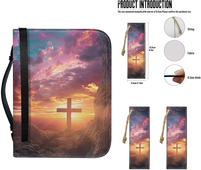 Lotusorchid Bible Cover Case for Women, Cross Print Bible Case with 2 Book Marks, Leather Bible Carrying Case Bible Tote Bag for Bible Study, Pink, Size XL