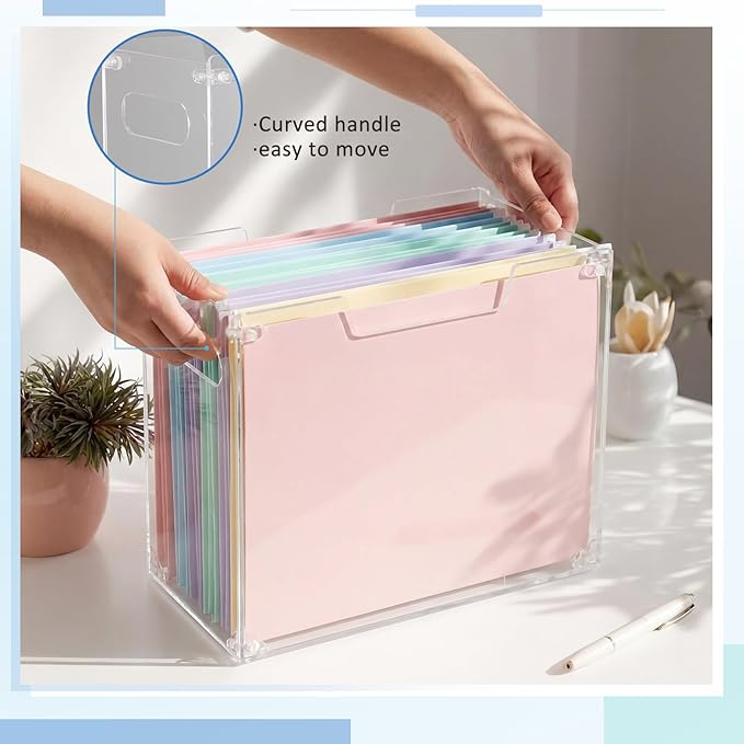 Novabright 1 Pack Acrylic File Organizer Box with Handles, Clear Hanging File Organizer for Letter Size/a4 Filing Crate Bin Holder for Desk, Office, Home, School (Letter,12.2" L x 5.51" W x 9.84" H)