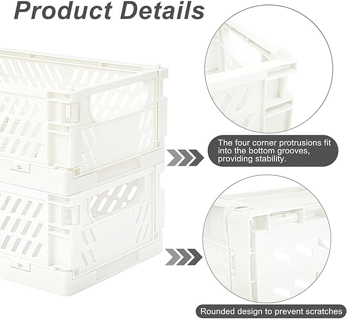 6 Pack Mini Foldable Small Plastic Baskets for Organizing and Storage，Collapsible Storage Crates,Mini Bins for Home Kitchen Bedroom Bathroom Office (White, Small 6x4x2.2)