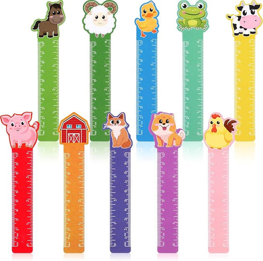 Frienda 50 Pieces Cute Animals Bookmarks Ruler for Kids Jungle Animal Farmhouse Teacher Prizes Book Markers Students Jungle Animal Party Favor, 10 Styles(Farm Animal)