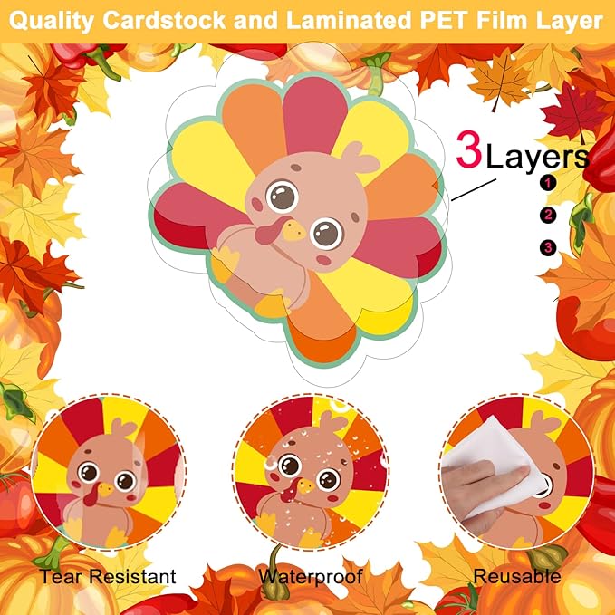 Thanksgiving Cutouts Fall Turkey Maple Leaves Pumpkin Classroom Bulletin Board Decorations Give Thanks Theme Party Supplies for Autumn Theme Party Toddler Kids Students Classroom Decors