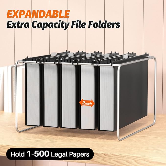 SHUTEX Extra Capacity Legal Size Plastic Hanging File Folders,12 Pack Reinforced Legal Size Hanging Folder with Heavy Duty 2 Inch Expansion,Filing Cabinet Folders,for Bulky Files, Medical Charts,Black