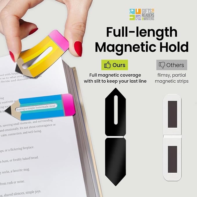 Gifts for Readers & Writers Linemarker Magnetic Bookmarks for Women & Men Pencils, Set of 2 Magnet Bookmark Clips, Magnetic Page Holder & Book Marker for Reading with Cute Bookmarks Design for Kids