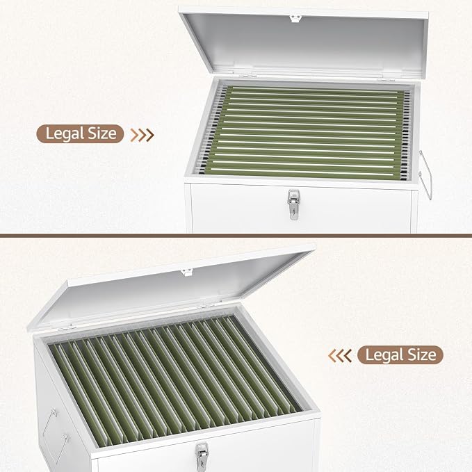 Fireproof and Waterproof Stainless Steel Hanging File Folder Box for Legal Size,Fun Storage Heavy-duty All-metal File and Document Safe,White