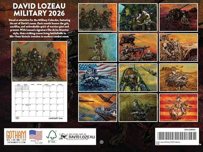 Day Of The Dead Military Calendar 2026 by Lozeau Monthly Wall Calender 12 Month | American Made In The USA