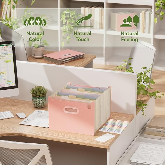 EcoStash 12 Pockets Accordion File Organizer, Wheat Straw File Folders, Upright & Open Top, Monthly Bill Receipt Organizer, 100% BPA Free, Return to Nature, Letter/A4 Size - Strawberry Pink