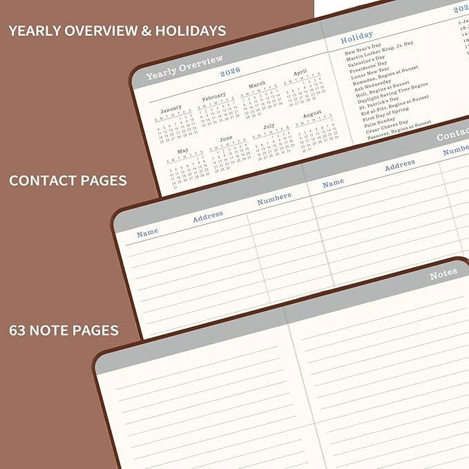 2026-2029 Monthly Pocket Planner - JUL 2026 - JUN 2029, 3 Year Calendar, Faux Leather Cover, 3.8" × 6.3", Pen Holder, 2 Bookmarks, Back Pocket