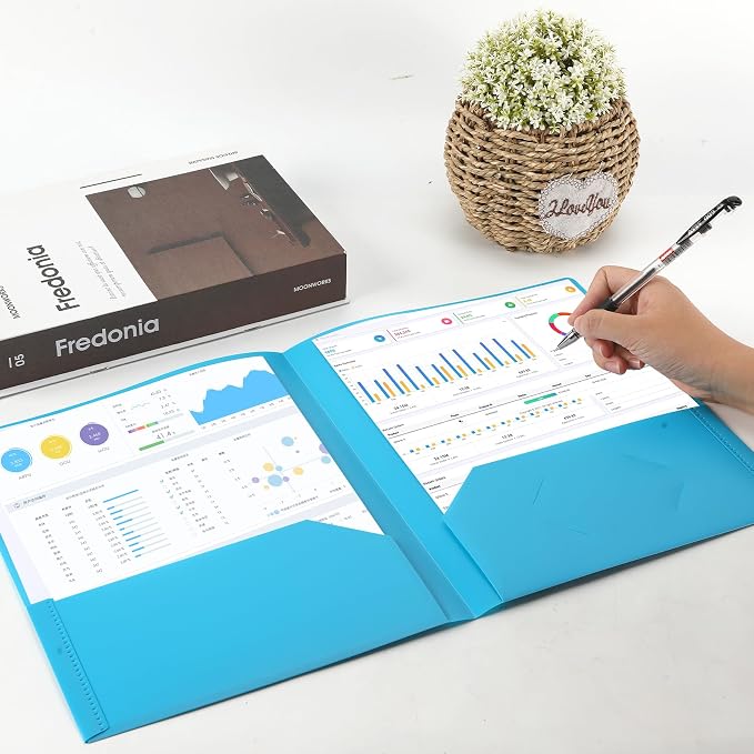 MystiCharm Folders with Pockets Back to School Supplies for Teachers Students 6 Pack 2 Pocket Blue Plastic File Folders Bulk for Documents Homework Paper Resume School Office Supplies Accessories