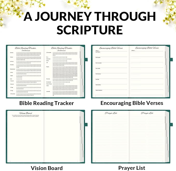 SUNEE Christian Bible Study & Prayer Journal – Undated 6-Month Scripture Notebook for Daily Devotional & Faith Growth, Meaningful Religious Gift for Women, Men, Pastor or Graduation (Pacific Green)