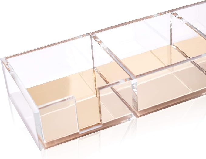 Premium Acrylic and Gold Base Note Holder, Paper Clips Holder for Desk, Cube Memo Pad 3 Compartments Desktop Organizer