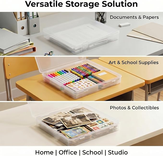 Scrapbook Paper Storage 12x12 Inch, 6 Pack Scrapbook Organizer with Secure Latch, Clear Stackable Plastic Paper Storage Box for File, Photo, Craft, Puzzle, Office Supply, Vinyl Sheet
