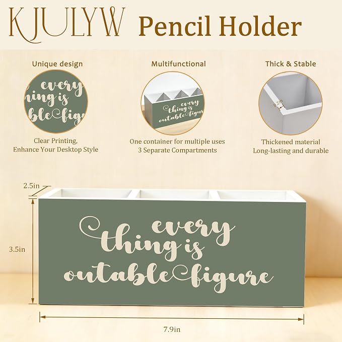 Everything Is Figureoutable Motivational Pen Holder for Desk, Inspirational Gifts for Women Men Coworkers Wooden Box Pencil Pen Holder Organizer for Home Office Desk Accessories