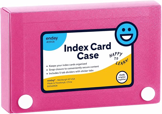 Enday Index Card Holder 3x5, Pink Index Card Case with 5 Tab Dividers, Index Card Organizer, Flash Card Holder, Holds 100 Cards