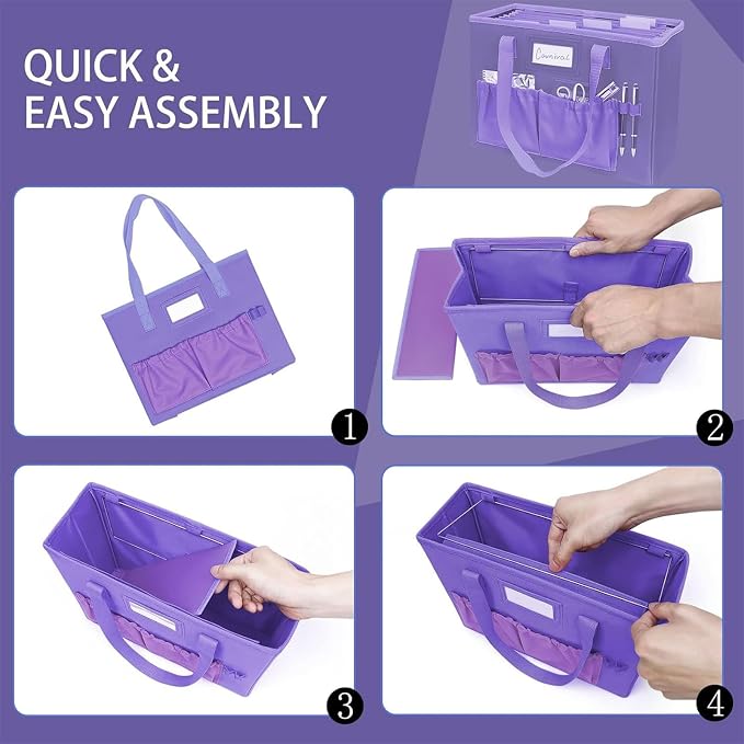 abcxgood Desktop File Organizer Box,Collapsible Hanging Filing Box,Home Office Document Storage Organizer with Front Pocket and Handles, Letter Size Folder. (PURPLE)