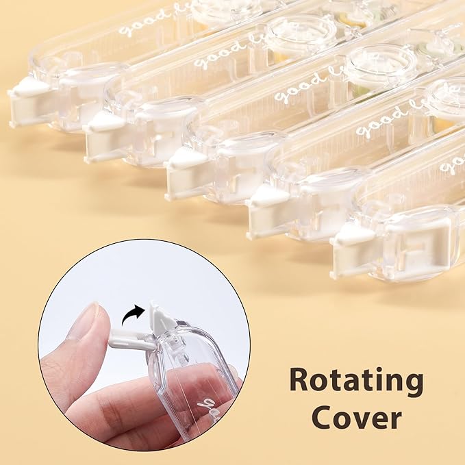 5-Piece Correction Tapes, Aesthetic Cute White Pull Out Tape, Quick Dry, Instant Correct, Easy to Use for School Office Supplies (Transparent)