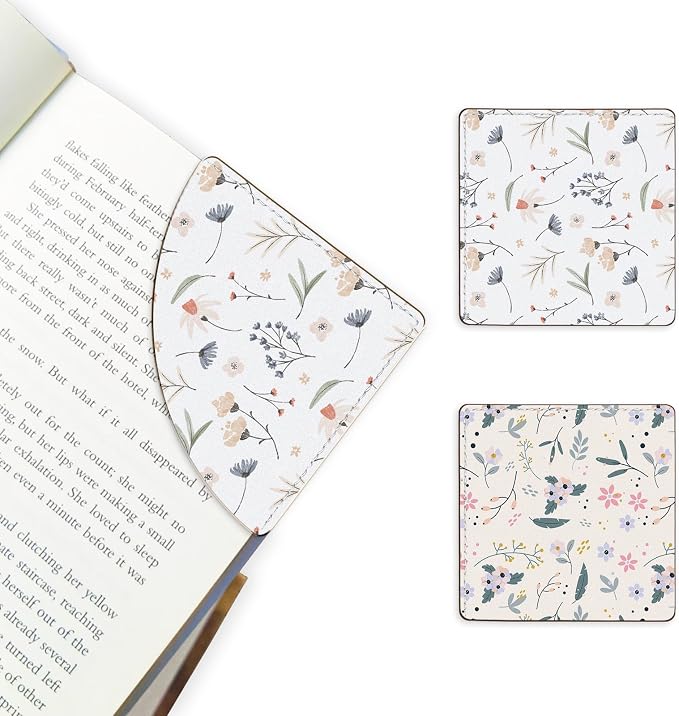 2 Pack Flower Leather Book Corner Bookmark, Durable Handmade Reading Accessories - Gifts for Readers, Women, Men, Teachers, Students 4