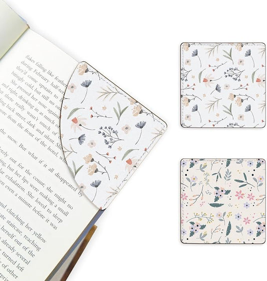 2 Pack Flower Leather Book Corner Bookmark, Durable Handmade Reading Accessories - Gifts for Readers, Women, Men, Teachers, Students 4