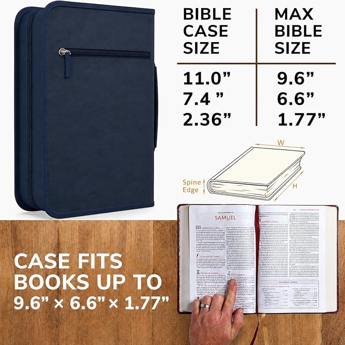 DEHITE Bible Cover for Men — Bible Cover Cases for Men – Blue Medium Size – Bag Fits Book 9.6 x 6.6 x 1.77 in – Pen Slots – Zippered Pocket – Premium Fabric – Christian Gift Accessories