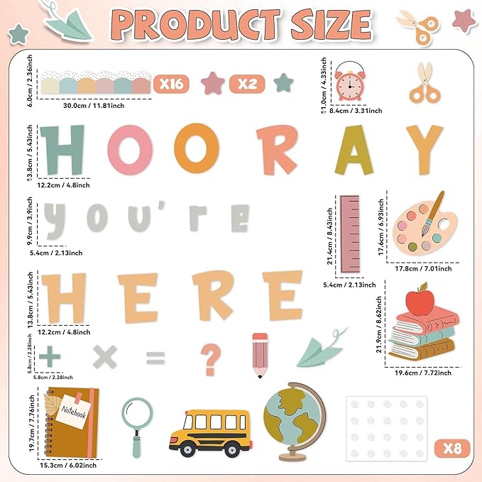 QOUBAI Groovy Bulletin Board Set Hippie Pastel Themed Classroom Welcome Bulletin Board Decoration Stationery Paper Cutout Classroom Decoration for Back to School Office Home Chalkboard Decor Wall Door