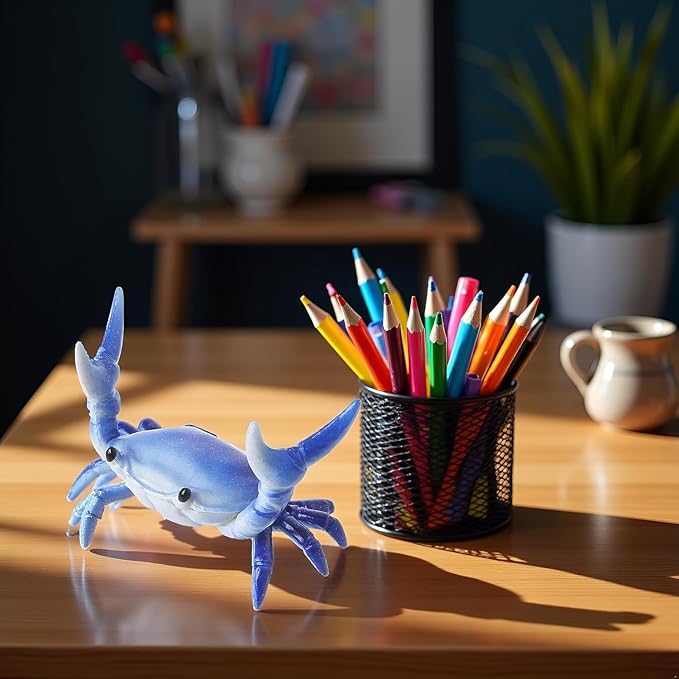 Blue New Japanese Creative Cute Crab Pen Holder Weightlifting Crabs Penholder Bracket Storage Rack Stationery Pencil Holders and Pen Holders Desk Supplies